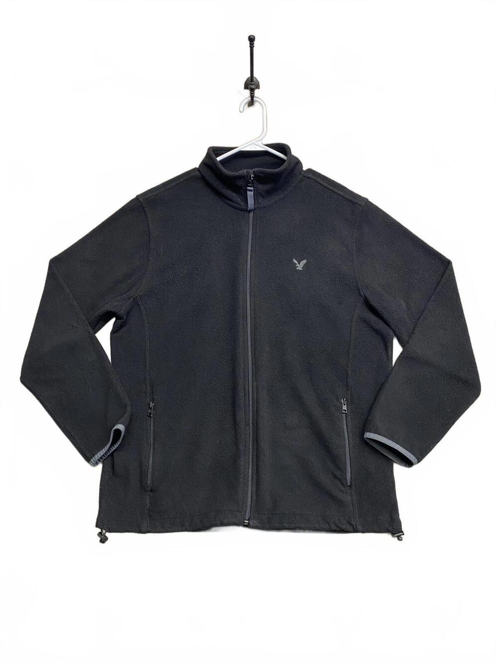 American Eagle Black Full Zip Fleece Jacket Size Inside Pockets Size XL